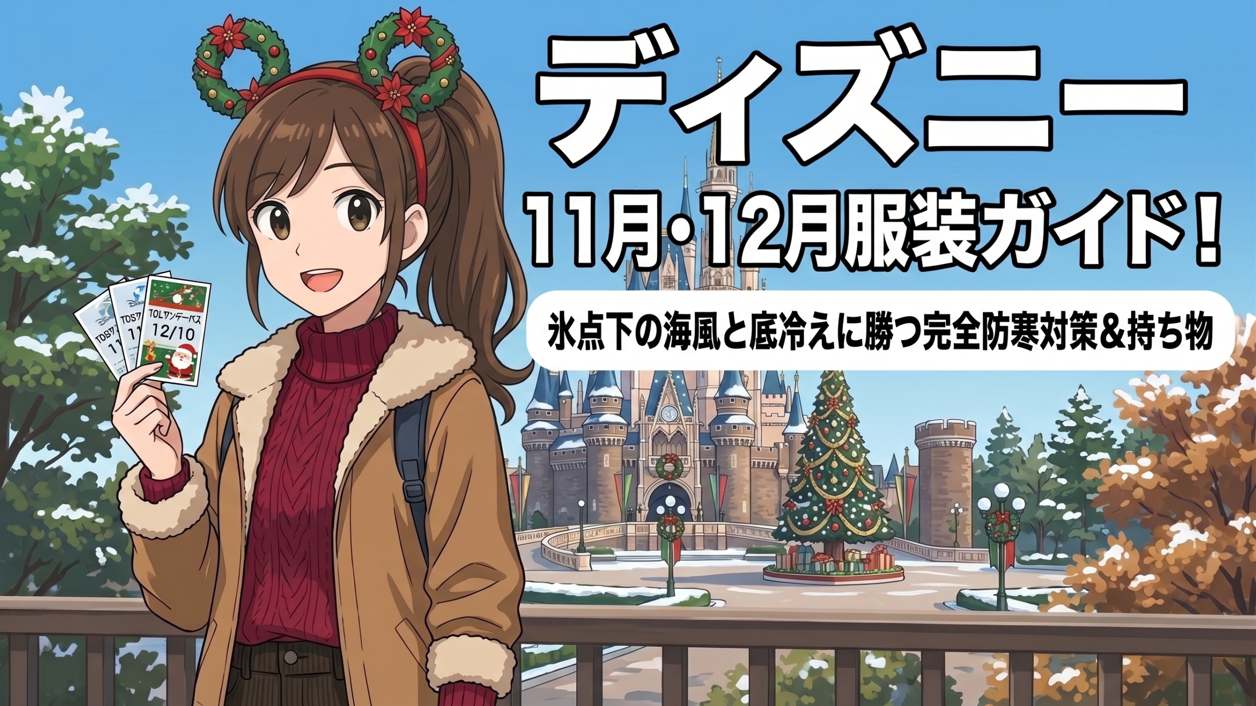 ディズニー11月12月服装ガイド！氷点下の海風と防寒持ち物